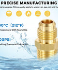 One Half Inch NPT To Three Eighth Inch Male Flare Brass Hex Nipples Hose Connectors No Sweat Durable Solid Brass Pipe Adapters