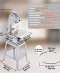 Pro Grade Heavy Duty Electric Meat Bandsaw 1500W Stainless Steel Vertical Bone Cutter with 19.3 by 15 Inch Frame, includes six blades