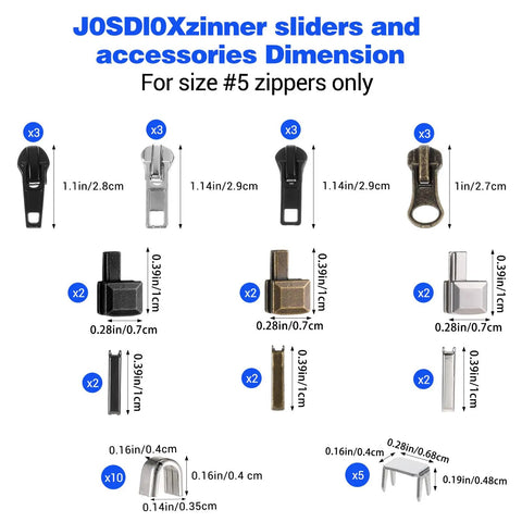 41 Piece Zipper Repair Kit Black Durable Universal Replacement Sliders dimensions for separating jacket zippers