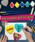 Kids painting heart rocks with Glow In The Dark Heart Rock Painting Kit For Kids Ages 4 To 12, STEM Craft Set With Puffy Paint Stickers Gems And Paints