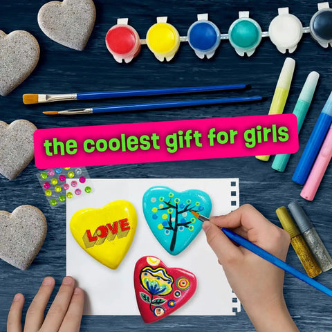 Kids painting heart rocks with Glow In The Dark Heart Rock Painting Kit For Kids Ages 4 To 12, STEM Craft Set With Puffy Paint Stickers Gems And Paints