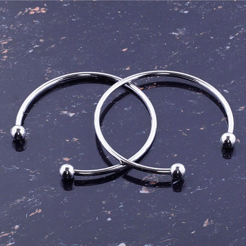 Five Silver Tone Open Bangle Bracelets With Screw End Ball Ends For Charms And Pendants DIY Jewelry Making Kit