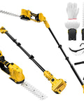 Pro Grade Cordless Pole Hedge Trimmer And Electric Grass Shear Kit For Backyard Bosses with accessories and telescoping shaft.