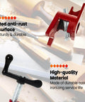 Heavy Duty 4 Pack 3/4 Inch Pipe Clamps With Foot Design For Woodworking, Gluing And Assembly, Cast Iron Fixture Set Built For Woodworking, Carpentry, Home Improvement, And DIY Projects in close-up view showing anti-rust surface and high-quality material.