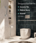 Elevate 24 Inch Chrome ADA Compliant Stainless Steel Safety Grab Bar in modern bathroom with text on wall surfaces.