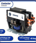 Heavy Duty Workhorse 1 Pole Shunt Contactor With 24V Coil 40 Amp Replacement For HVAC Compressors UL Listed, black unit.