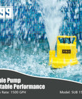 Heavy Duty Submersible Sump Pump One Quarter HP 1500 GPH Portable Water Transfer Pump in pool water, model SUB 1500