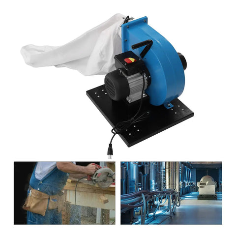 Badass 1HP Shop Dust Collector With 550 CFM Suction, 14.8 Gallon Filter Bag, And Sharp 30 Micron Mesh, Smooth Roll Cart, 110V Garage Workhorse For Tough Cleanup Job, blue motor with dust bag