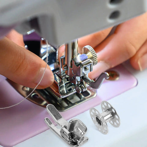 Must Have 31 Piece Bobbin And Small Bobbin Case Set For Household And Industrial Sewing Machines, Easy To Install, Prevents Knots And Unraveling, Portable Crafting And Repair Kit For Everyday Sewing Projects. metal bobbin and case in sewing machine close-up