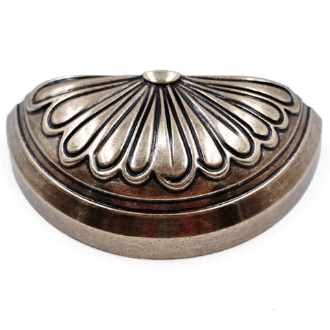 Antique Brass Cup Pulls 4 Pack With Petal Pattern Cabinet Hardware close-up view, vintage drawer dresser pulls, durable cast construction.