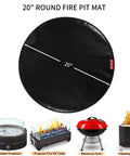 20 Inch Round Tabletop Fire Pit Mat Pro Grade Heat Resistant Silicone Countertop Protector for Solo Stove Mesa XL and Small Grills, shown next to various fireplaces and grills.