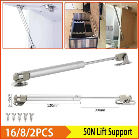 50N Gas Spring Cabinet Door Hinges Featuring Slick Design And Smooth Operator Soft Close Hydraulic Lift Support for a cabinet.
