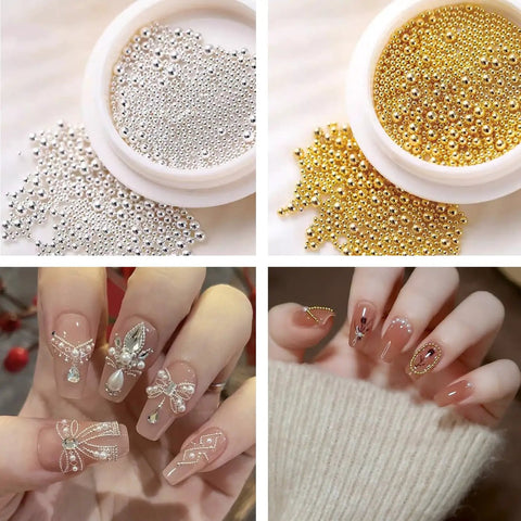 DIY Mani Pros Will Love Mixed Sizes Nail Beads Kit With Magnetic Pen And Tweezers For Nail Art, gold silver mini caviar beads, nail decor
