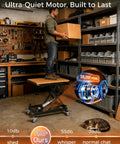 Heavy Duty Electric Lift Table With 320 Lbs Load Capacity in a workshop, shown in use with smooth height adjustment from 8.3 to 22.8 inches.