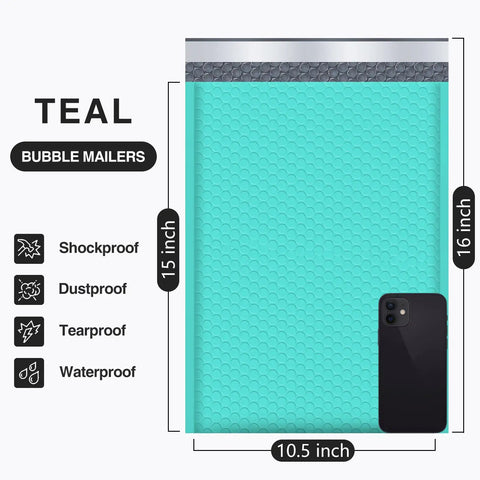 Teal Bubble Mailers 10.5x16 Inch 25 Pack Poly Padded Envelopes Self Seal Waterproof Opaque Packaging For Clothes Large #5 Mailing Bags