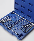 10 Piece Metric 3 Way T Type Hex Wrench Set With Sliding Top And Detent Ball Lock Converts To L Shape in blue carry case