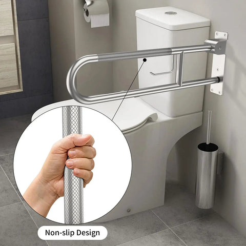Built Like A Tank 32 Inch Toilet Grab Bar Featuring Anti Slip Brushed Nickel Finish Heavy Duty 500 Lb Wall Mount Safety Rail for Bathrooms showing grip detail.