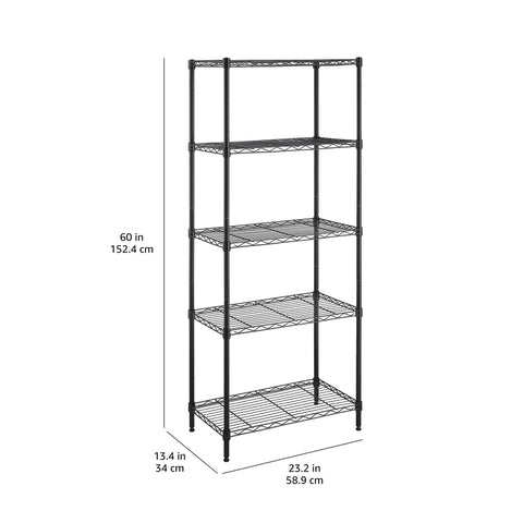 Heavy Duty Wire Shelving Rack Adjustable Five Tier Garage Storage Organizer Unit With Tool Supply Holder Black Finish Workhorse Wire Frame No Sweat Assembly For Shop Or Basement