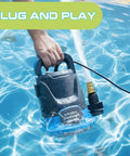 1HP Submersible Sump Pump 3700GPH Portable Electric Water Transfer Pump in action for pool draining, hand-held in water