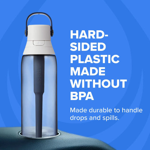 Hard Sided BPA Free Filtering Water Bottle With Premium Filter 26 oz on the go hydration reduces chlorine taste and odor.