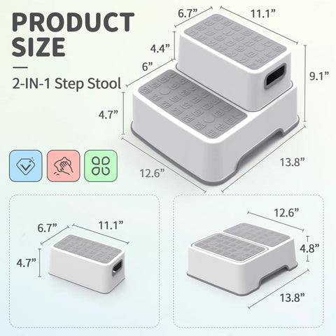 Rock Solid Toddler Step Stool For Bathroom Sink With Super Grippy Non Slip Base And Double Layer Platform Giving Little Ones Safe Counter Height Access In Classic Gray