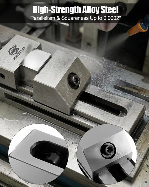 Top Pick 2 Inch Precision Vise For Machinists Built Bulletproof With Heavy Duty Alloy Steel And Screwless Quick Release Setup in use on metal.