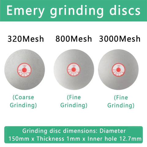 Emery grinding discs for Imosei Electric Wet Bench Sander: 3 sizes 320Mesh, 800Mesh, 3000Mesh, diameter 150mm.
