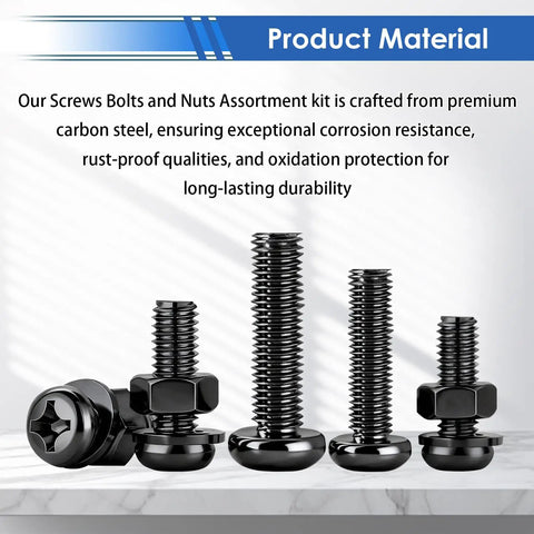 Top Shelf Metric Screw Assortment Kit With 2236 Heavy Duty Carbon Steel Fasteners including bolts and nuts on display.