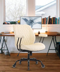 Ergonomic Home Office Desk Chair With Lumbar Support, Cream Leather, Rolling Rubber Casters, Swivel Task Chair With Armrests