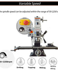 Real Deal 5.5 By 20 Inch Benchtop Mill Drill Press Featuring Hardcore 600W Brushless Spindle with variable speed control from 50 to 2250 RPM.