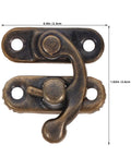 Vintage Swing Arm Latch Set In Antique Brass With Decorative Horn Lock Replacement Hardware for jewelry boxes, view with dimensions