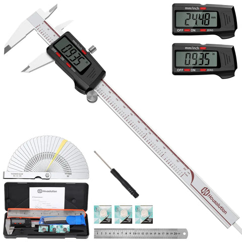 8 Inch Digital Caliper With Large LCD Screen, Stainless Steel Vernier Caliper For Inch And Millimeter, Four Measuring Modes shown with accessories