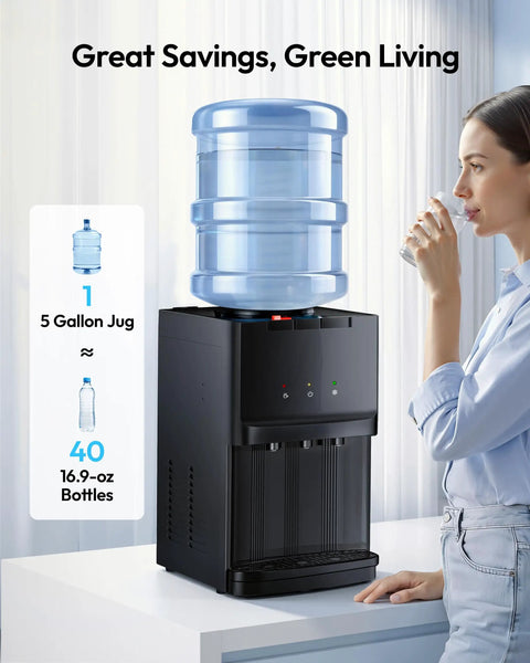 Countertop Water Dispenser With Three Temperature Settings For Hot Room Temperature And Cold Water Fits 3 Or 5 Gallon Bottles