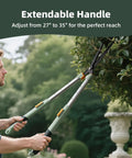 Man using Extendable Hedge Shears With No Ladder Needed 27 To 35 Inch Reach Wavy Stainless Steel Blades Teflon Coated for trimming