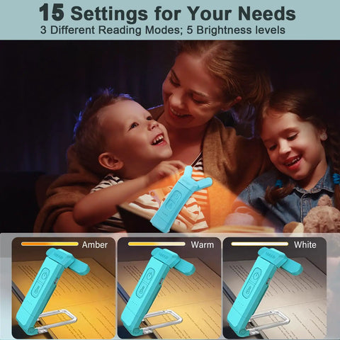 Family reading with Lit Clip On USB Book Light For Reading In Bed With Three Color Modes And Five Brightness Levels Eye Caring