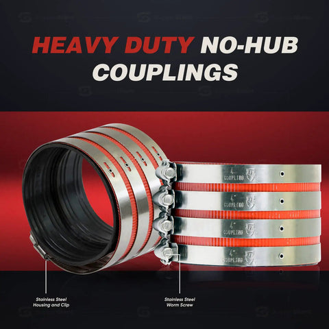 Heavy Duty No-Hub Coupling With Red Shield 4 Inch Built To Last For Joining Cast Iron Drain Waste And Vent Pipes