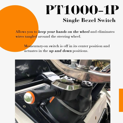 Blinker Style Bezel Switch PT1000-1P For Engine Trim And Jack Plate, Fits SeaStar Hydraulic Steering And Tilt, Cable Ready, Replacement For SeaStar Protrim PT1000-1P, Durable Stainless Bracket, Plug And Play Marine Dash Install