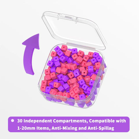 Open container of beads from Clear Bead Organizer Storage Box Set With 31 Hinged Lid Containers for crafts and small parts storage