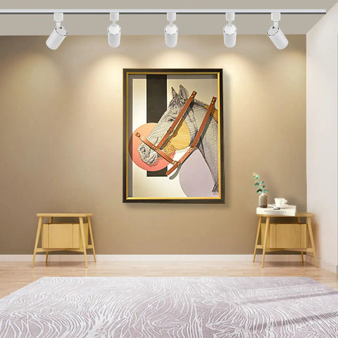 Arcfox 7W 3000K LED track lighting heads illuminating artwork in modern room; dimmable 3 wire H type track lights, CRI90 white finish.