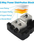 2 Way Car Audio Power Distribution Block With Dual Outputs From 0 2 4 Gauge In To 4 6 10 Gauge Out, transparent cover, zinc diecast block