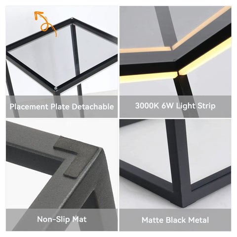 Dope LED End Table With Lamp Bedside Nightstand And Coffee Table Black Geometric Rectangle Metal Desk Lamp Shelf details