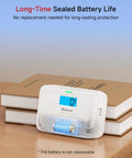 Portable Carbon Monoxide Detector With Digital Display And Sealed Lithium Battery Straight Up Reliable CO Alarm on a wooden surface.