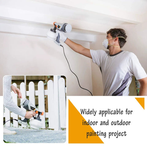 Professional Grade Hvlp Electric Spray Paint Gun With Massive 1200Ml Cup used by man for indoor ceiling painting.