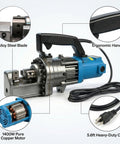 Heavy Duty Portable Electric Hydraulic Rebar Cutter With Cr12MoV Blade Cuts 5 32 Inch To 7 8 Inch Deformed Steel Bar showing alloy steel blade and ergonomic handle.