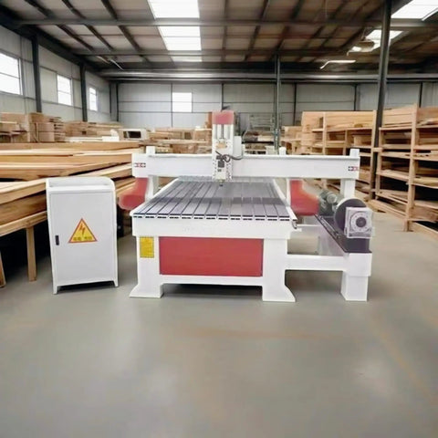 4 Axis CNC Wood Router Machine 1325 With Rotary Axis Beast in woodworking shop, 4x8 wood milling and engraving setup