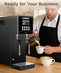 Beast Mode Dual Head Commercial Steam Milk Frother Driving Twin Independent Wands For Lightning Fast Microfoam and Crushing Peak Heavy Coffee Shop Rush Hours in use pouring microfoam.