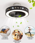 20 Inch Flush Mount Ceiling Fan With Lights And Remote App Control, black fan with LED lights and speed options