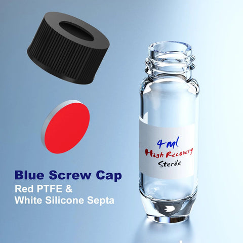 4 mL high-recovery borosilicate glass vial with black 9-425 screw cap, large opening