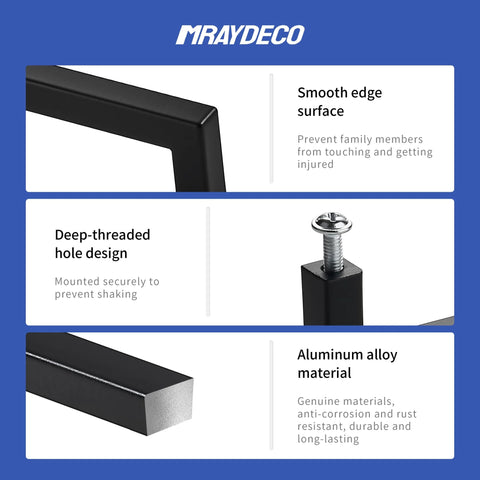 10 Pack Solid Aluminum Matte Black Cabinet Pulls with 5 Inch Hole Center Square Style Handles features and design