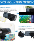 Smart Wireless Fish Feeder With App Control And Timer For Aquariums shows two mounting options for easy installation on tanks.